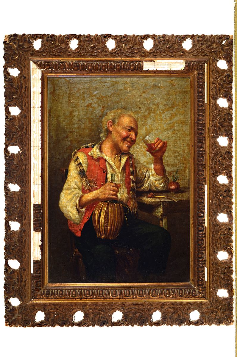 Detail k: Riccardo Pellegrini, 1863 - 1934, italienischer Weintrinker, Öl/Lwd/Pappe, li. u. signiert und bez. Napoli, Reinigung empfohlen, sehr feine Malerei, ...
