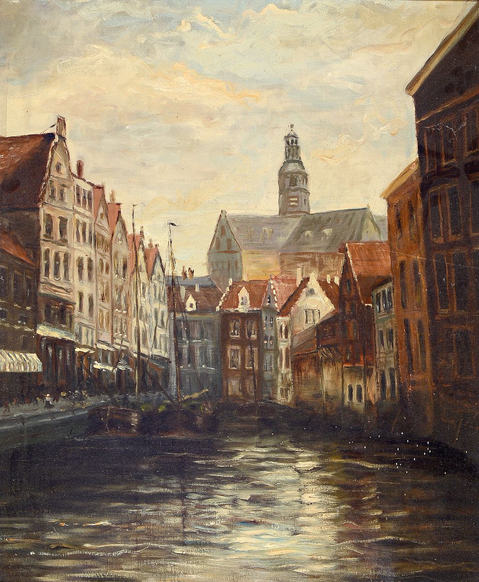 Hans Herrmann, 1858-1942 Berlin, Ansicht aus Amsterdam, Öl/Lwd, rest., rückseitig signiert und betitelt Amsterdam, ca. 60x50cm, R. ca. 75x65cm