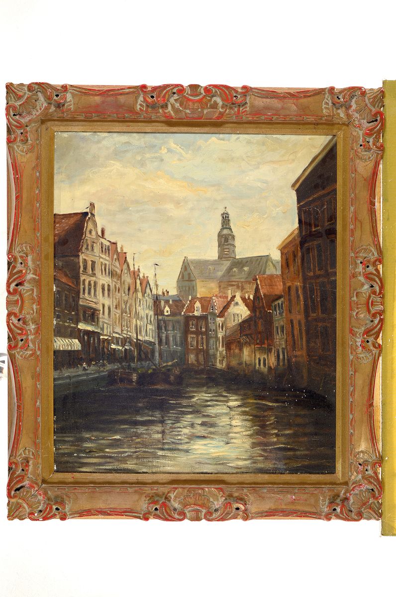 Detail k: Hans Herrmann, 1858-1942 Berlin, Ansicht aus Amsterdam, Öl/Lwd, rest., rückseitig signiert und betitelt Amsterdam, ca. 60x50cm, R. ca. 75x65cm