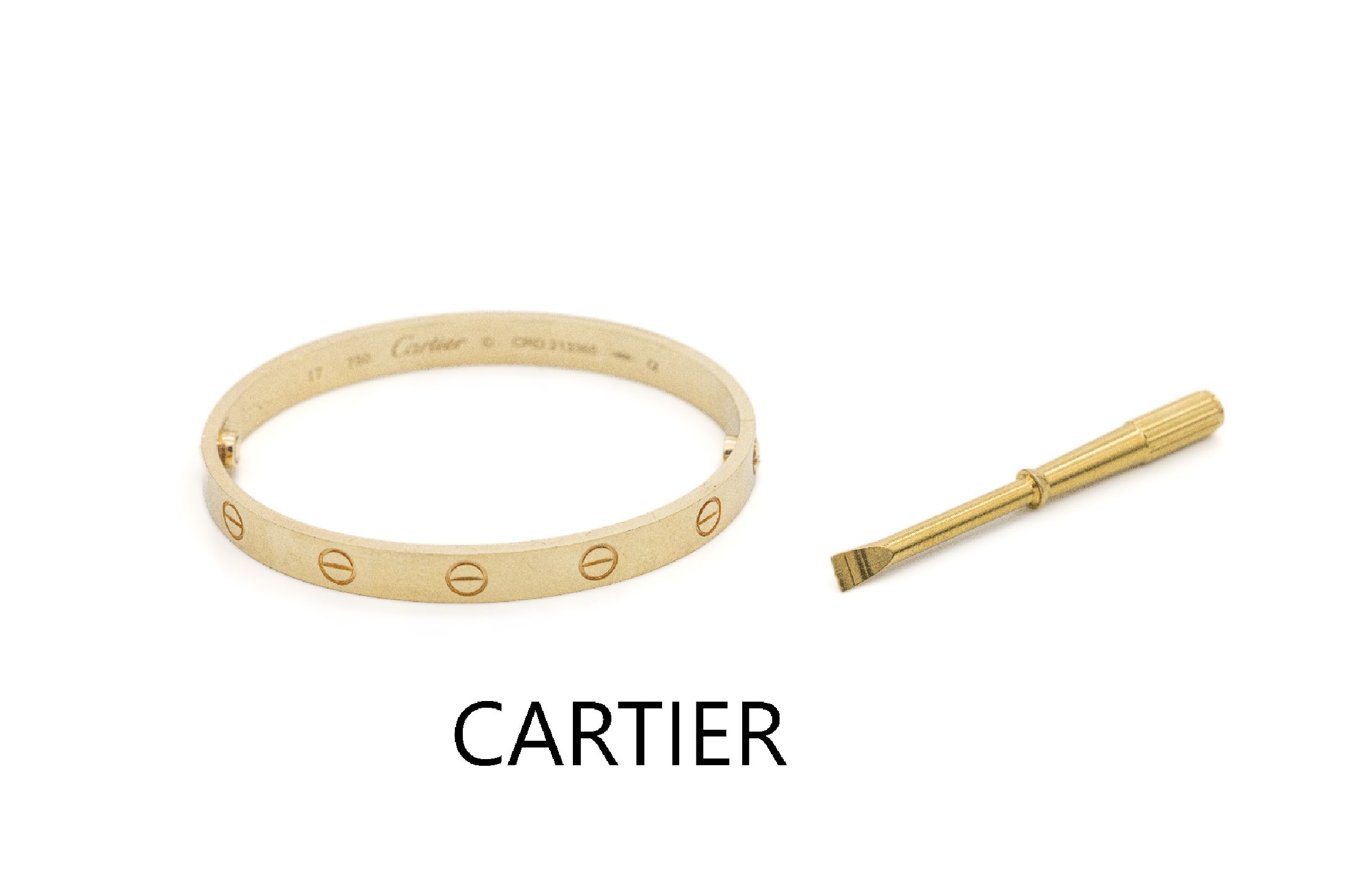 CARTIER Armreif "Love", GG 750/000, sign. und num., mit dazugehörigen Schraubenzieher zum Öffnen, D. ca. 5.7 cm x 4.7 cm, guter Zustand
