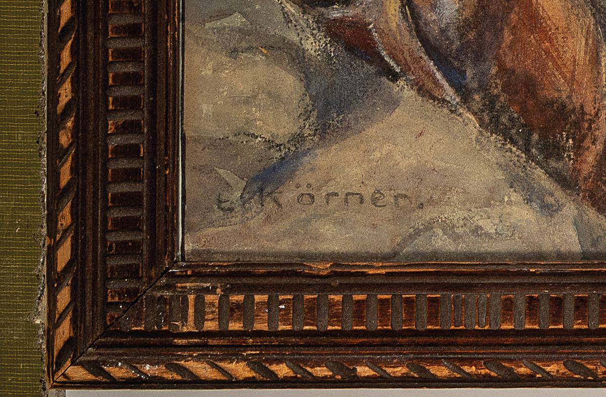 Detail a: Ernst Körner, 1846 Stibbe-1927 Berlin, Studium bei Eschke und Steffek, unternahm zahlreiche Studienreisen, hier: Interieur einer Bauernküche, ...