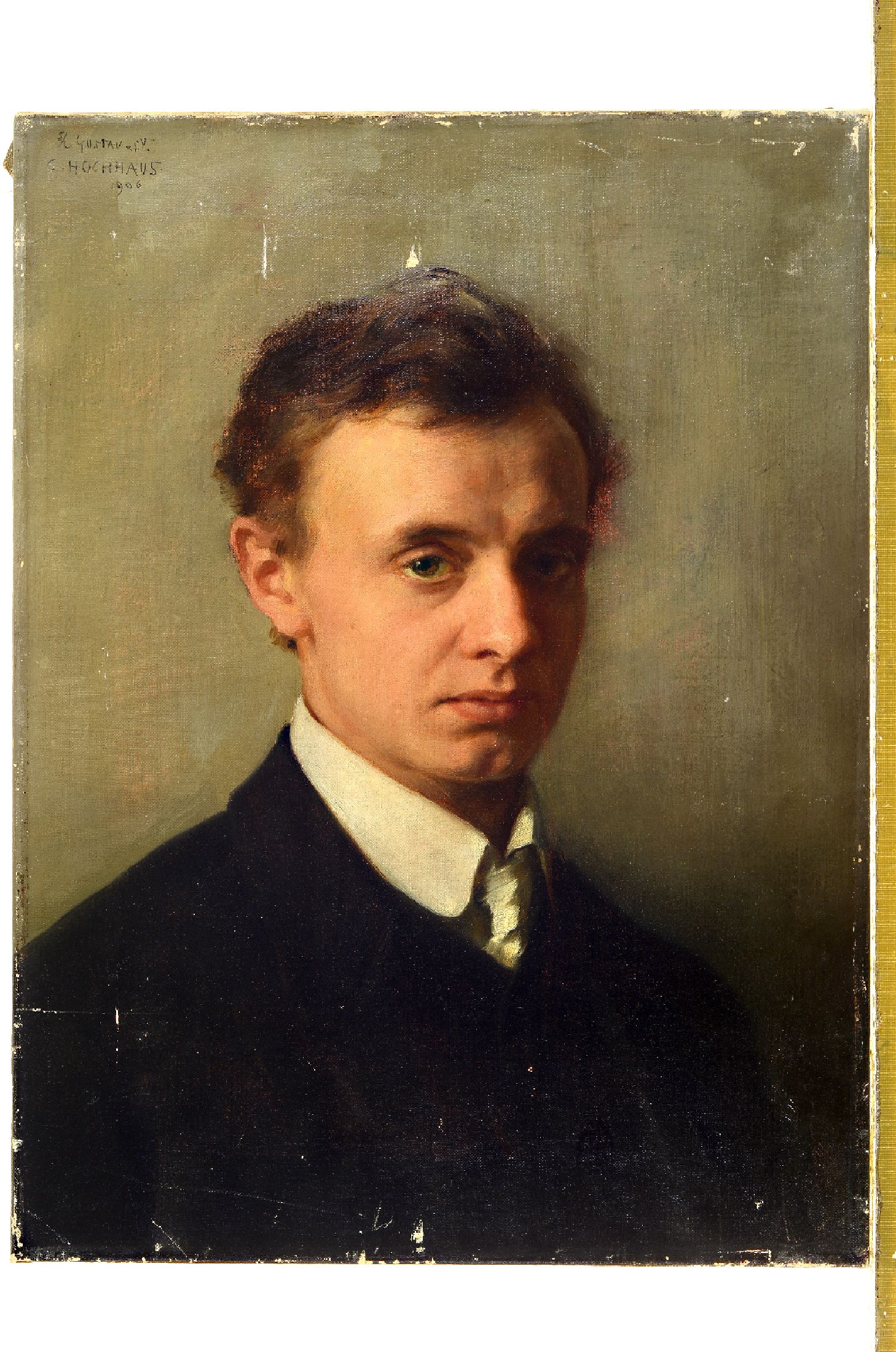 Detail a: Carl Hochhaus, 1852-1935 Berlin, Porträt eines jungen Mannes, Öl/Lwd, links oben signiert: s.l. Gustav von l.Y. C. Hochhaus 1906, mit mehreren ...