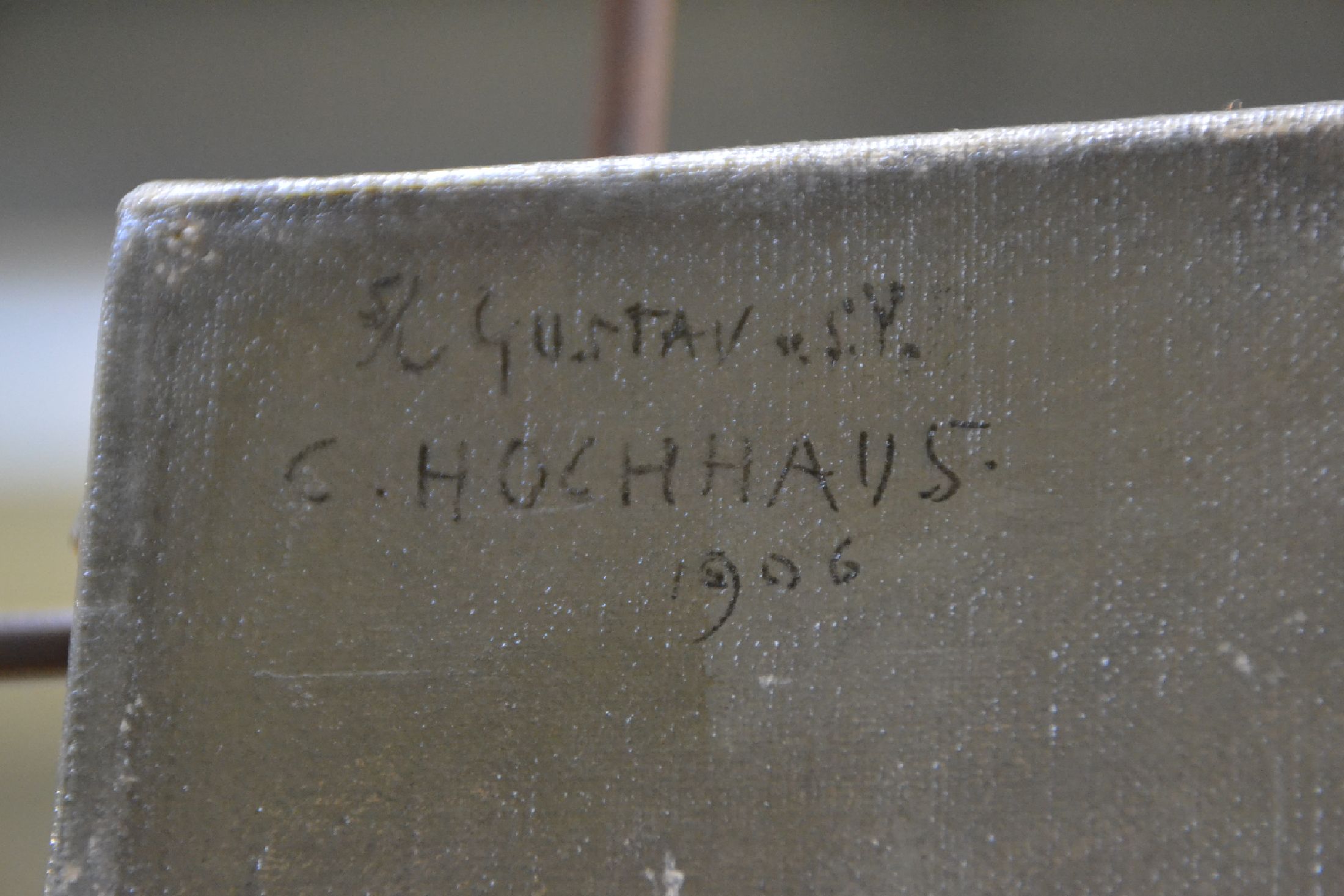 Detail l: Carl Hochhaus, 1852-1935 Berlin, Porträt eines jungen Mannes, Öl/Lwd, links oben signiert: s.l. Gustav von l.Y. C. Hochhaus 1906, mit mehreren ...