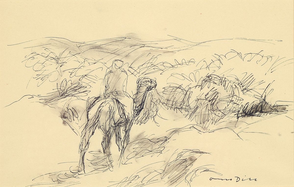 Otto Dill, 1884 Neustadt a.d. Weinstraße-1957 Bad Dürkheim, Beduinenreiter, lavierte Tuschfederzeichnung, rechts unten handsigniert, ca. 17.5x28cm, ...