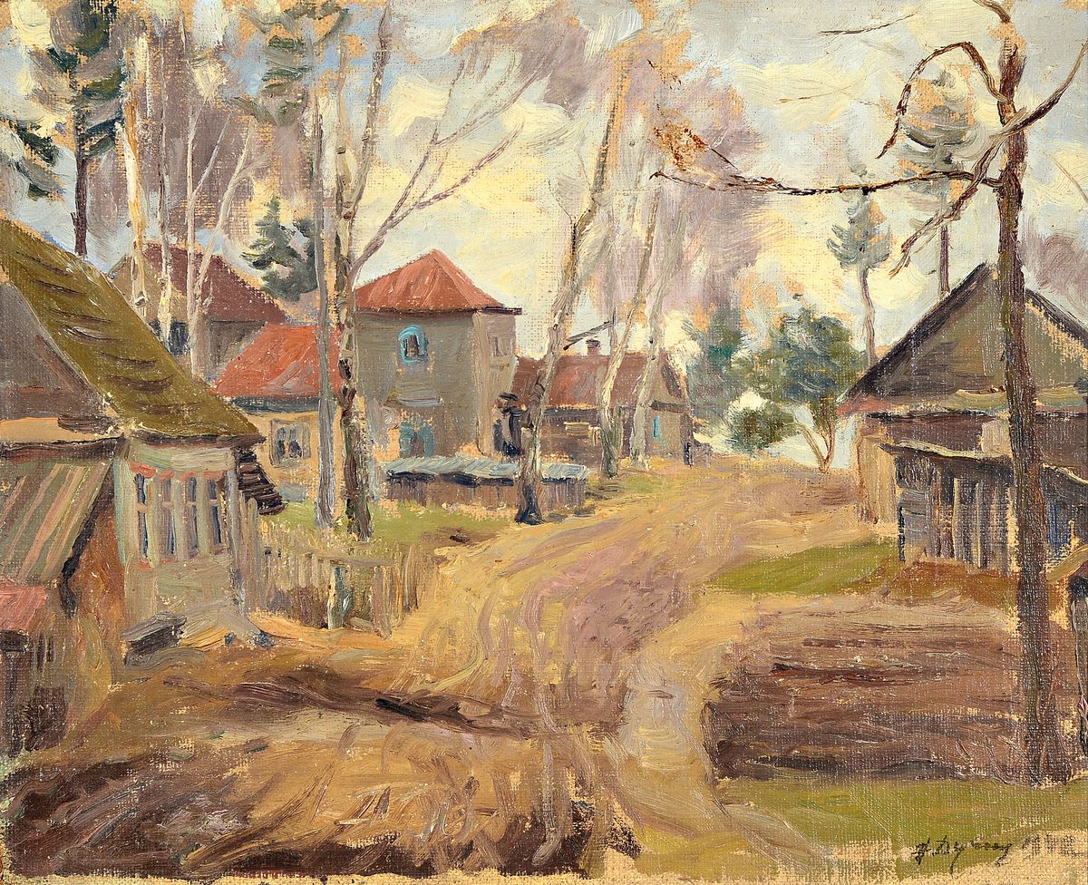 Unbekannter Künstler, Frankreich, 1. Hälfte 20. Jh., Landschaft mit Bauernhäuser, Öl/ Malkarton, rechts unten unleserlich signiert und dat., ca. ...