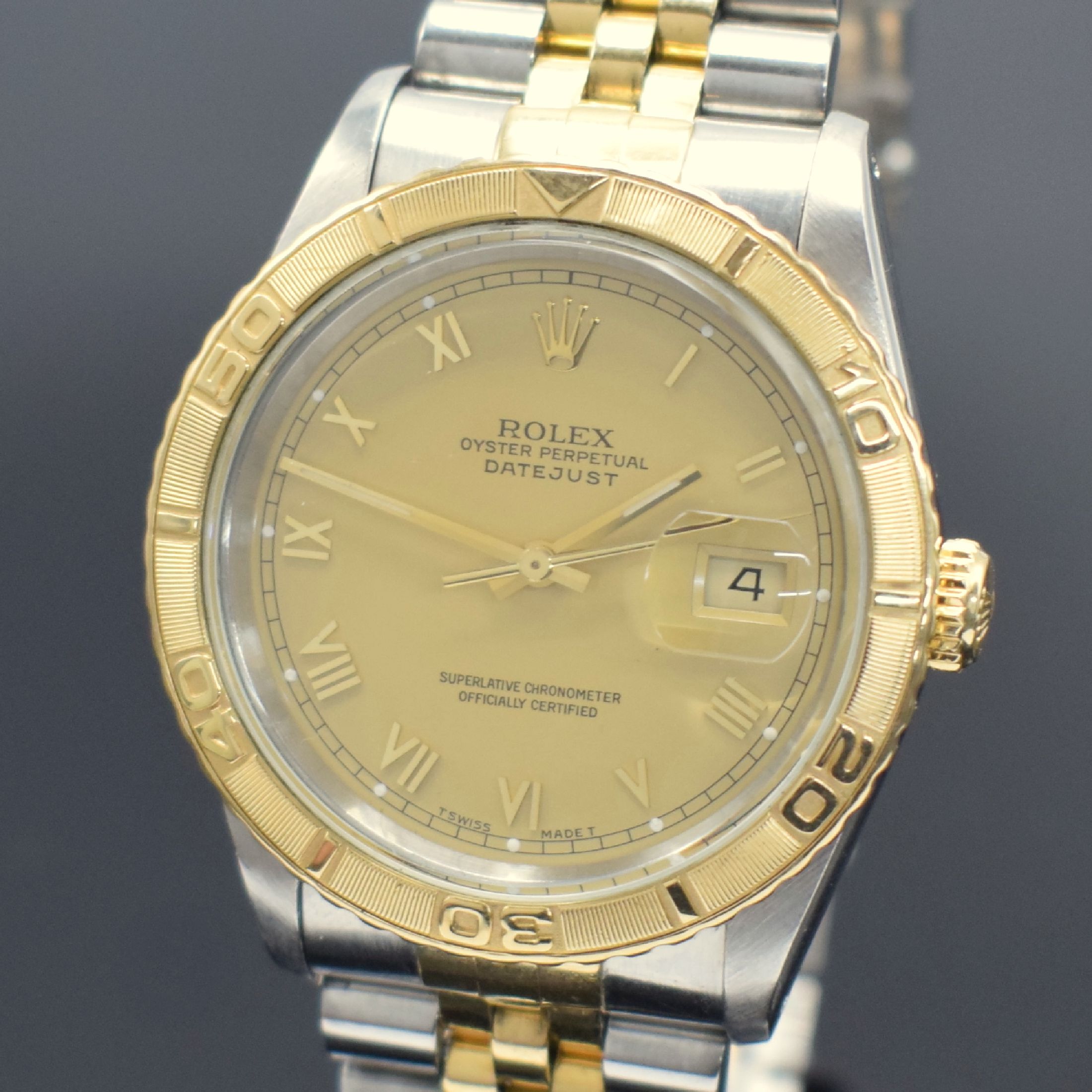Detail a: ROLEX Herrenarmbanduhr Oyster Perpetual Datejust Turn-O-Graph "Thunderbird", Schweiz verk. lt. beil. Pap. 10/1993, Automatik, Ref. 16263, ...