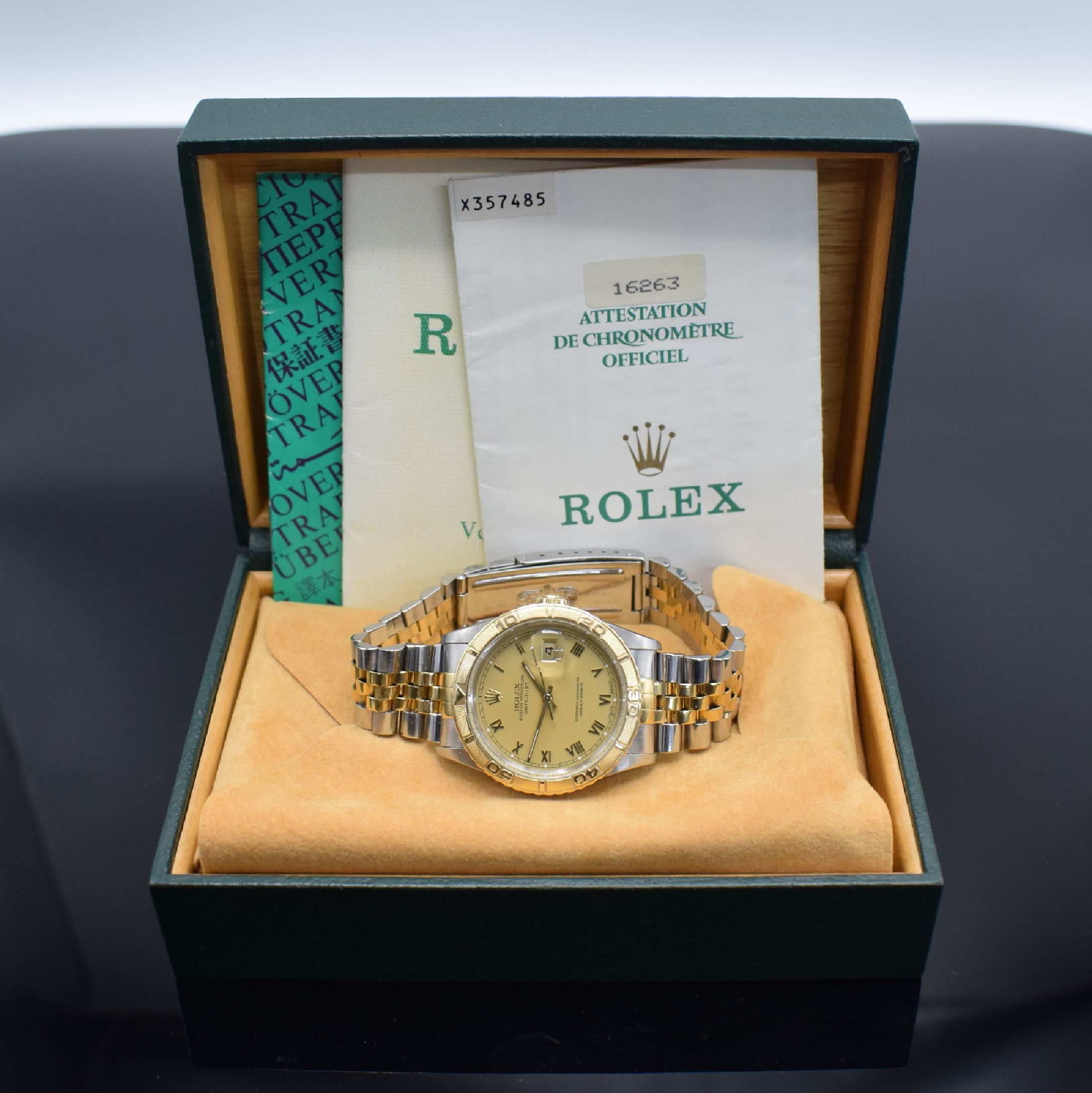 Detail e: ROLEX Herrenarmbanduhr Oyster Perpetual Datejust Turn-O-Graph "Thunderbird", Schweiz verk. lt. beil. Pap. 10/1993, Automatik, Ref. 16263, ...