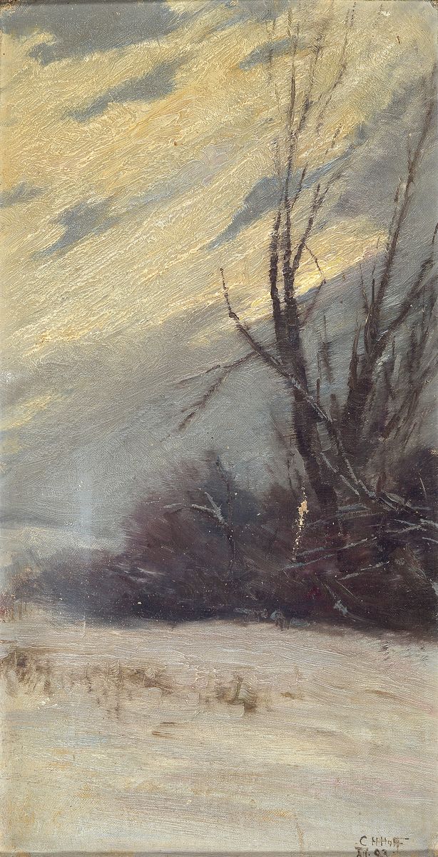 Carl Heinrich Hoff d.J., 1866 Düsseldorf-1904 Feldberg/Schwarzwald, Sturm über Winterlandschaft, Öl/Malkarton, rechts unten signiert C.H.Hoff ...