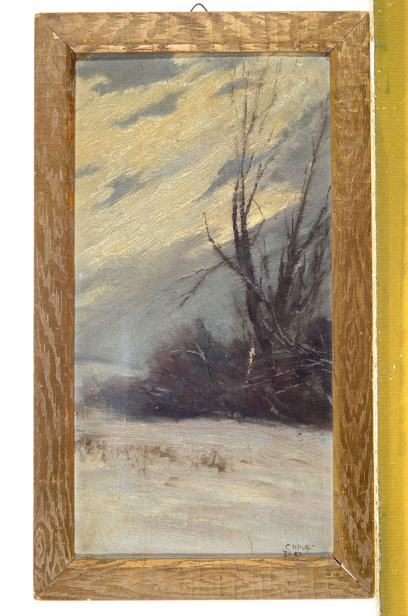 Detail k: Carl Heinrich Hoff d.J., 1866 Düsseldorf-1904 Feldberg/Schwarzwald, Sturm über Winterlandschaft, Öl/Malkarton, rechts unten signiert C.H.Hoff ...