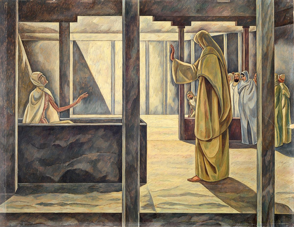 Unbekannter Künstler der 1920er Jahre, Auferweckung, so rückseitig betitelt, Öl/ Malkarton, unsigniert, ca. 39x50cm, seitlich rechts leicht ...