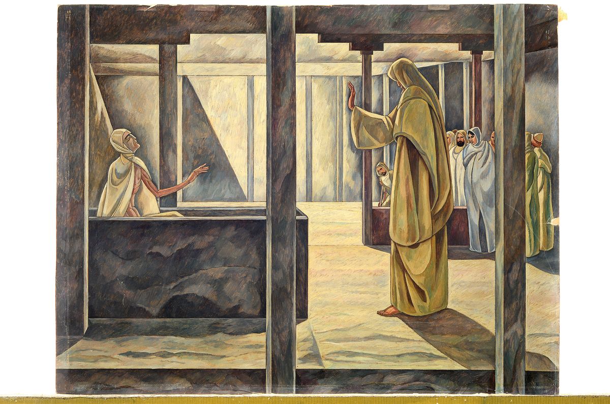 Detail k: Unbekannter Künstler der 1920er Jahre, Auferweckung, so rückseitig betitelt, Öl/ Malkarton, unsigniert, ca. 39x50cm, seitlich rechts leicht ...