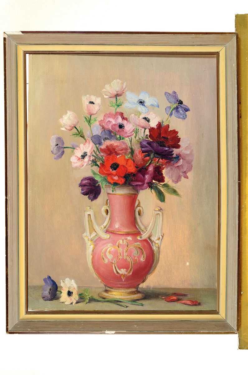 Detail k: José Nogales Sevilla, 1860 Valverde del Camino-1939 Madrid, Anémonas, so verso betitelt und signiert, Öl/Lwd, ca.60x46cm, R. ca. 70x54cm