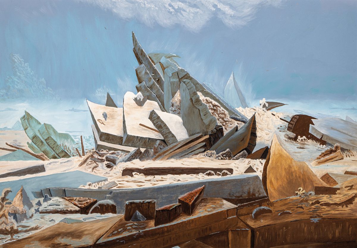 Unbekannter zeitgenössischer Künstler, Kopie nach "Das Eismeer" von Caspar David Friedrich, auch betitelt als "Die gescheiterte ...