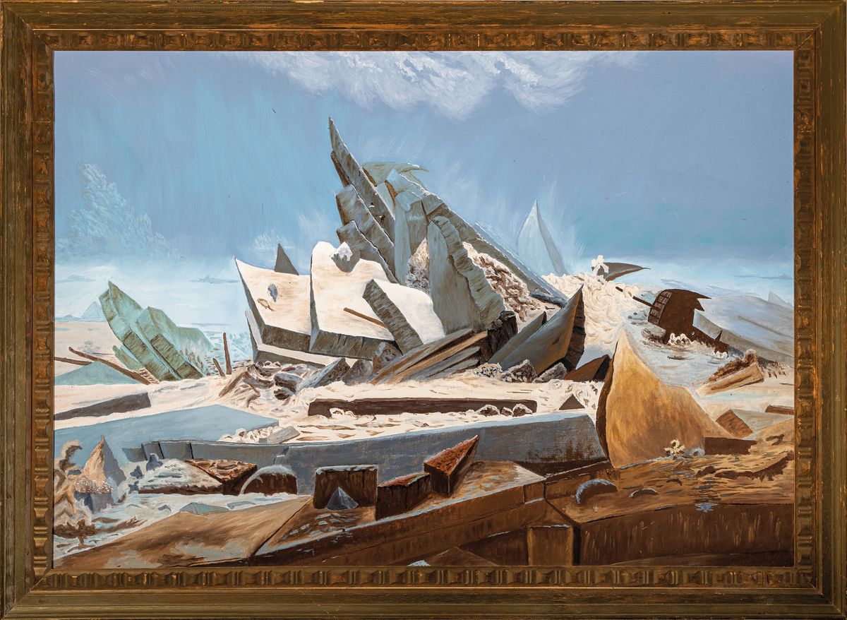 Detail k: Unbekannter zeitgenössischer Künstler, Kopie nach "Das Eismeer" von Caspar David Friedrich, auch betitelt als "Die gescheiterte ...