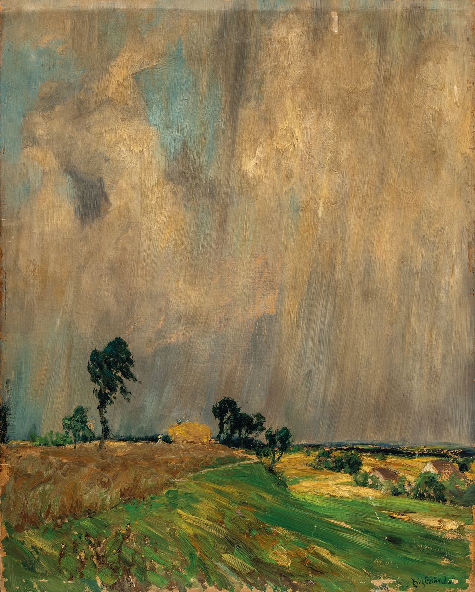 Fritz Brändel, 1869 Thonberg bei Leipzig-1945 Herrsching am Ammersee, studierte bei Th. Hagen in Weimar, hier: Gewitter über sommerlicher ...