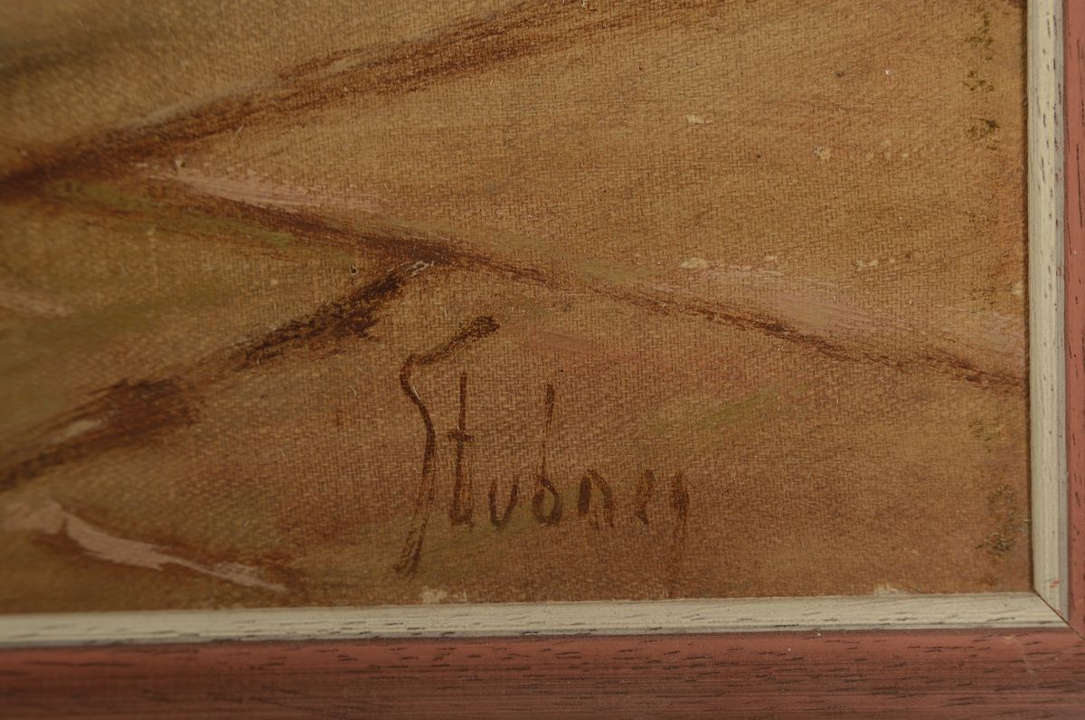 Detail a: Stubner, Maler der 1. Hälfte des 20. Jh., 5 Mönche im Weinkeller, Öl/Malkarton, mit mehreren kleinen Farbschäden, rechts unten signiert, ca. ...