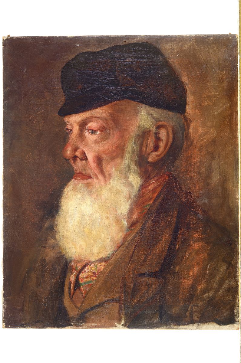 Detail k: Unbekannter Künstler, um 1900, Charakterkopf, Profilporträt eines bärtigen Mannes mit Mütze, Öl/Lwd, feine Malerei des qualitätvollen ...