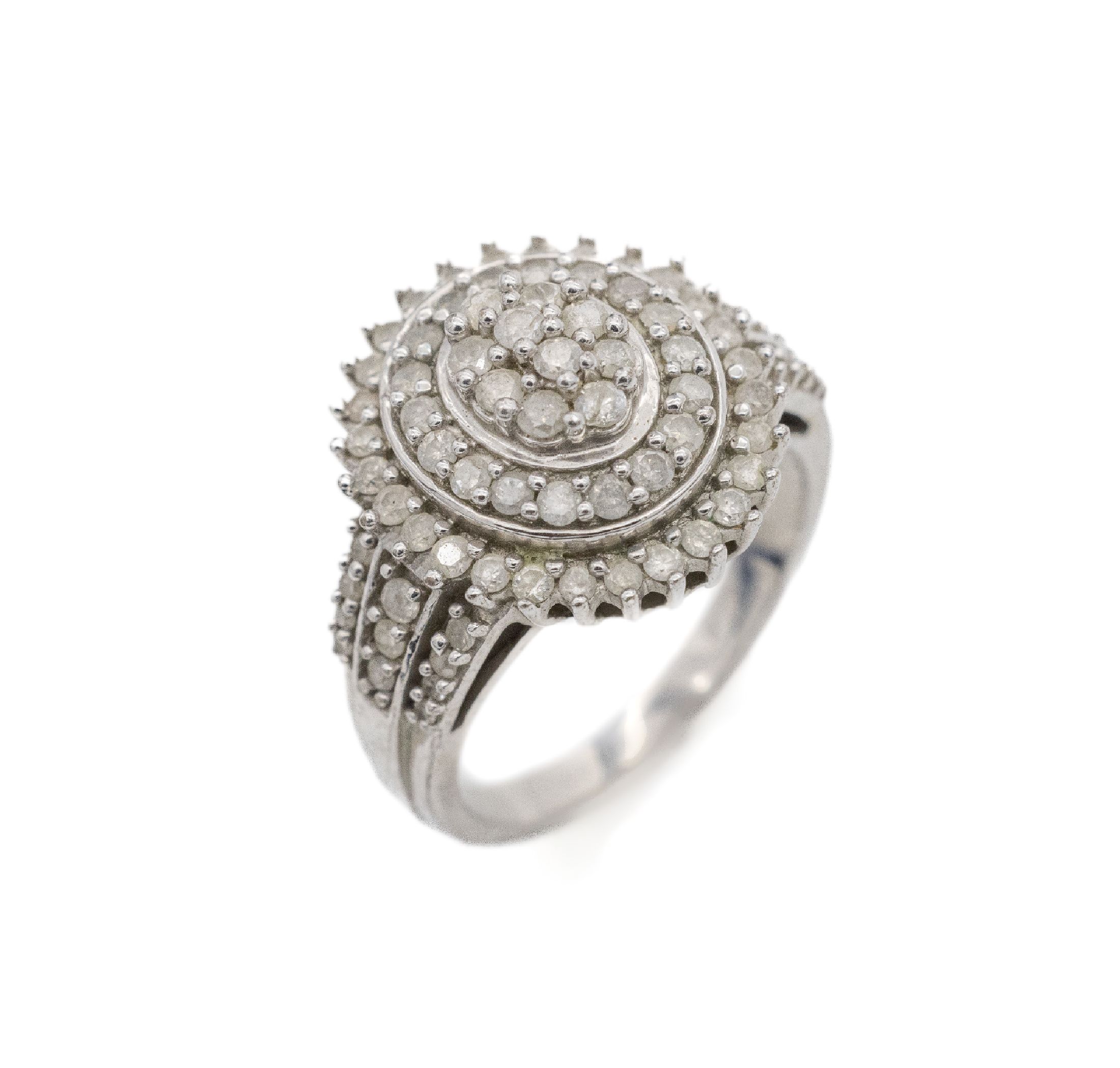 Diamant-Ring, 925er Silber, Ringkopf in mehreren Ebenen, 78 Brillanten und 8/8 -Diamanten zus. ca. 1.5 ct Weiß/p, RW 53