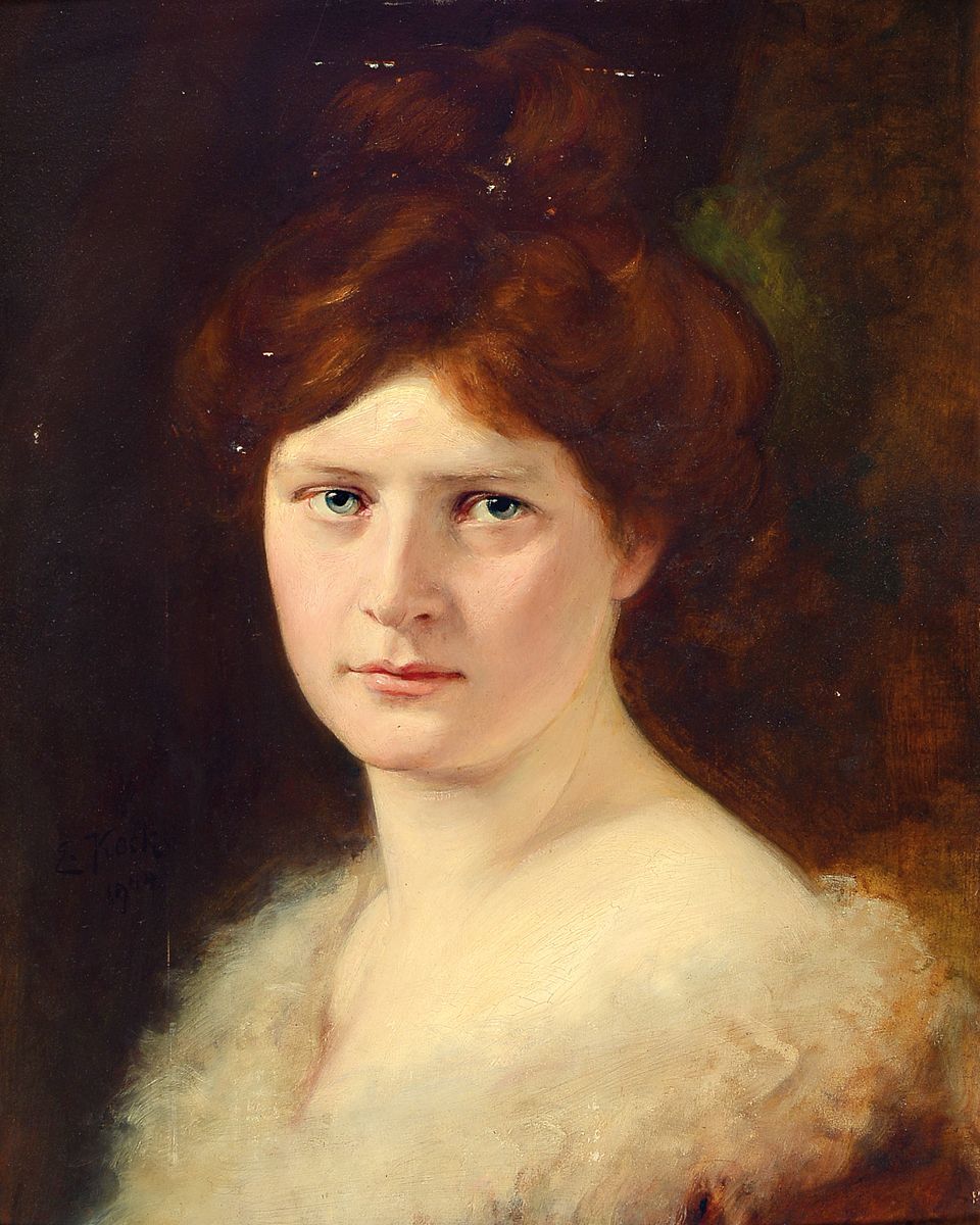 Emil Keck, 1867 Wildpoldsried-1935 München, Porträt einer jungen Frau, Öl/Malkarton, links unten signiert und dat. 1904, einige kleinere ...