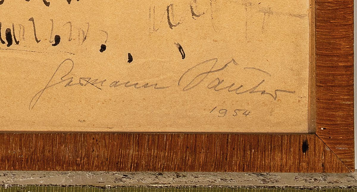 Detail a: Hermann Sauter, 1891 Germersheim-1981 Landau, Getreidefeld nach der Ernte, Tuschezeichnung über Bleistift, rechts unten signiert und dat. 1954, ...