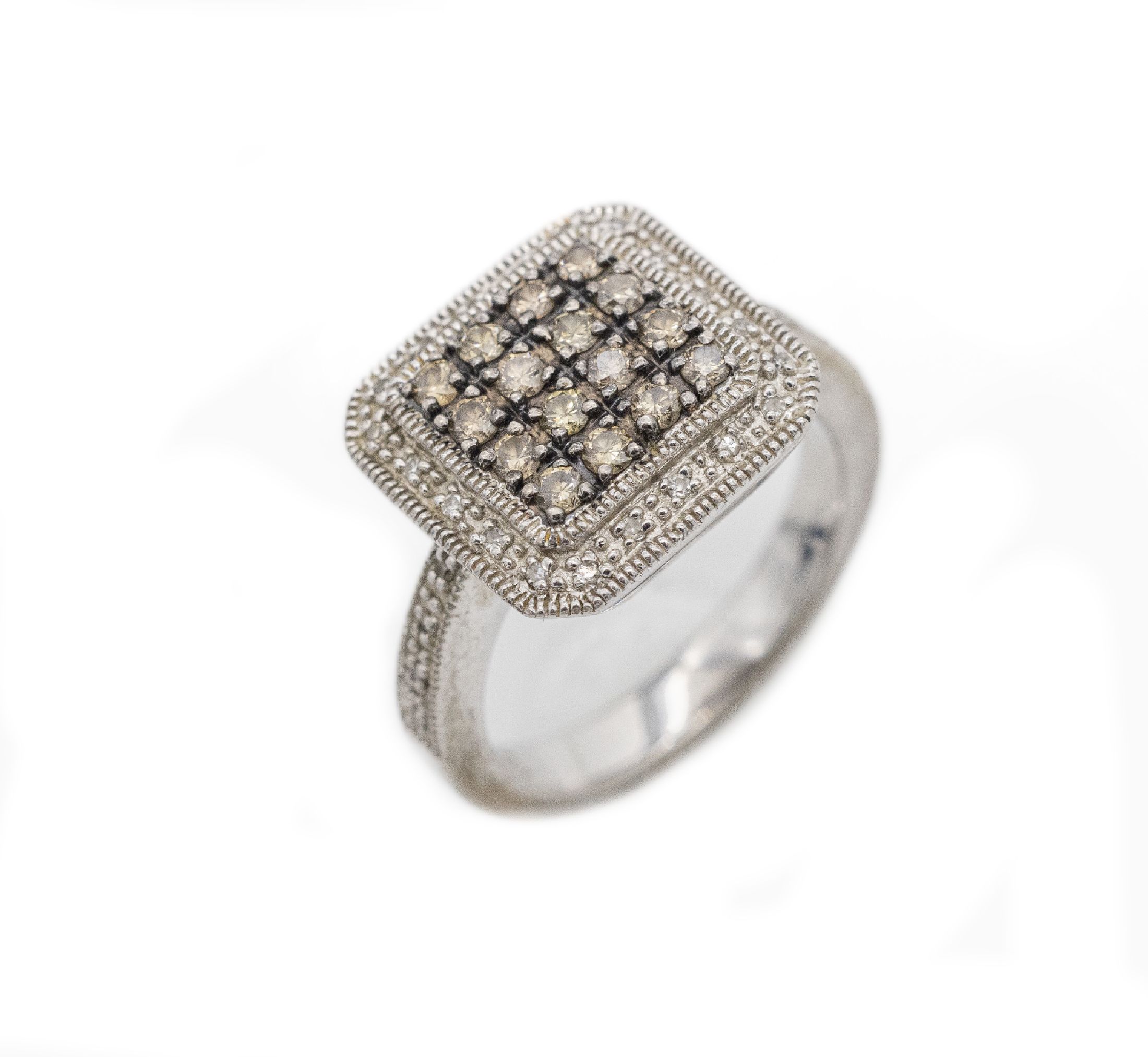 Diamant-Ring, 925er Silber, 24 8/8- Diamanten und 16 Brillanten zus. ca. 0,75 ct Weiß-Braun/si-p, RW 53