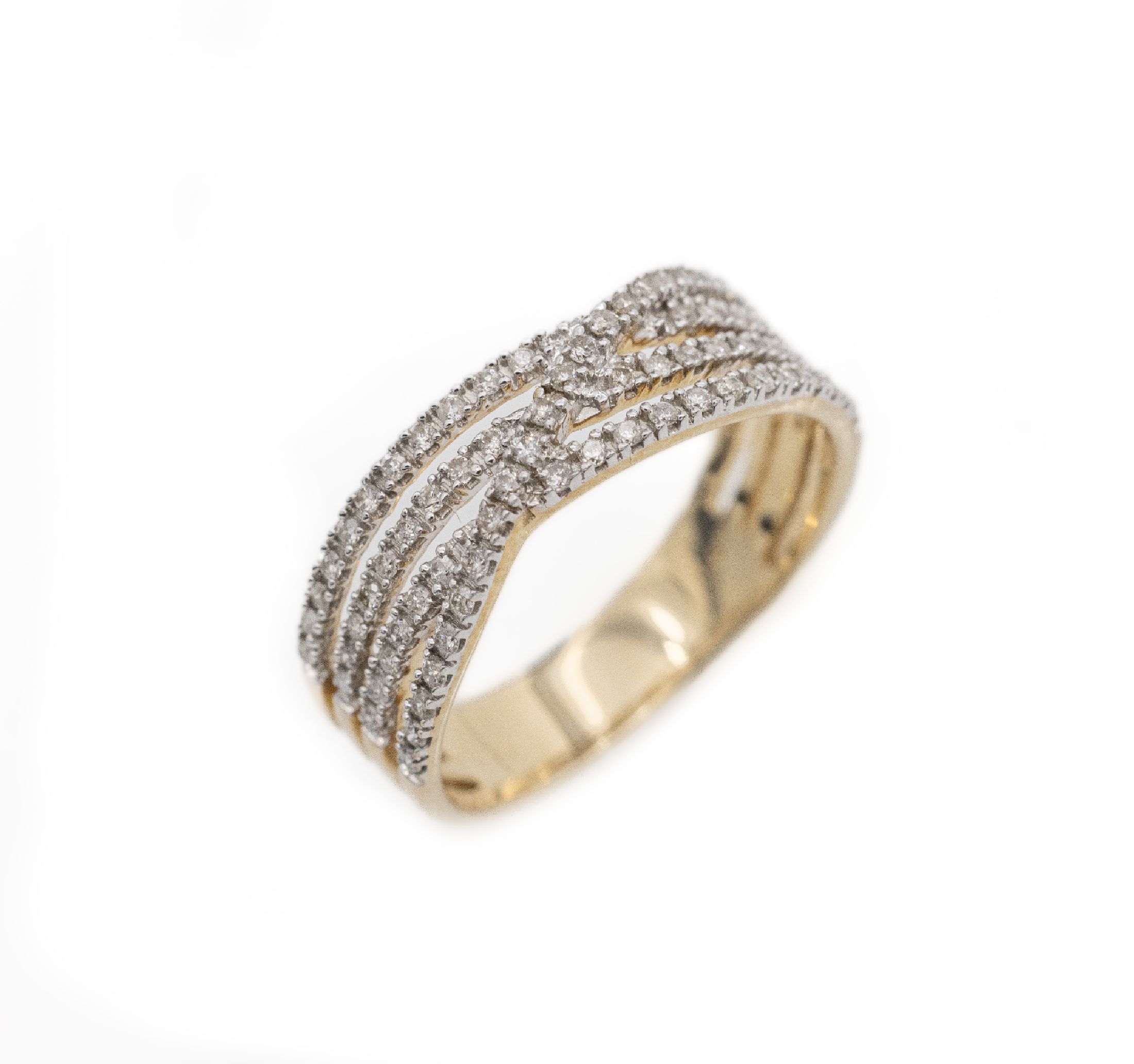 9 kt Gold Brillant-Ring, GG 375/000, 75 Brillanten zus. ca. 0.70 ct Weiß-l.get.Weiß/p,RW 54, ca. 2.9 g