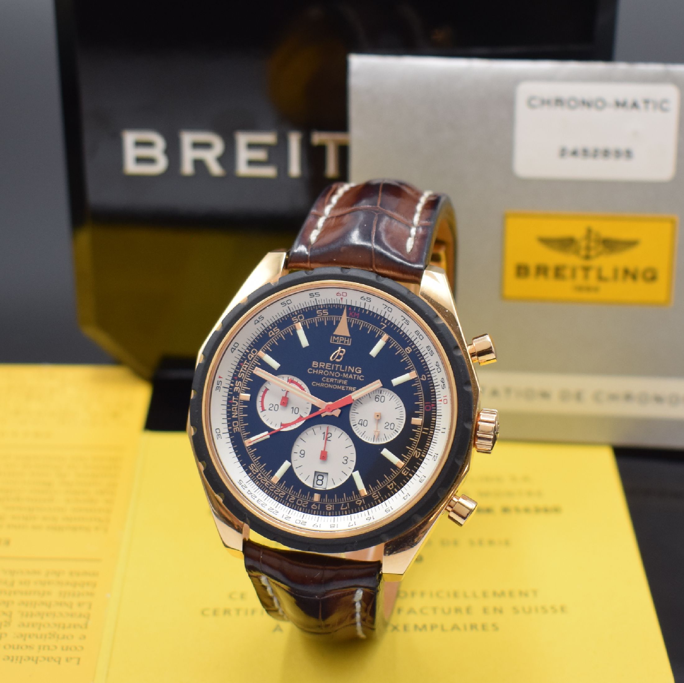 BREITLING auf 500 Stück limitierter Armbandchronograph Chrono-Matic 49 in Roségold 750/000 Referenz R14360, Automatik, Boden verschr., orig. ...