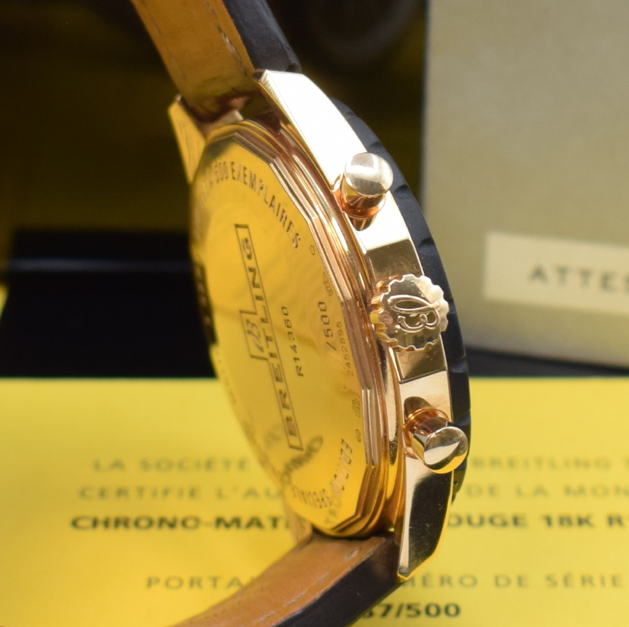 Detail d: BREITLING auf 500 Stück limitierter Armbandchronograph Chrono-Matic 49 in Roségold 750/000 Referenz R14360, Automatik, Boden verschr., orig. ...