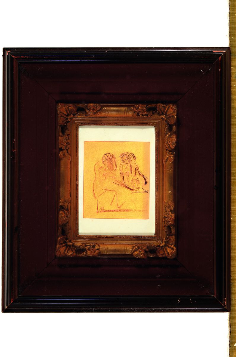 Detail k: Zuschreibung: Heinrich Zille, 1858 Radeburg - 1929 Berlin, Kohlezeichnung auf Papier, zwei Frauen im Gespräch, monogrammiert, verso rote ...