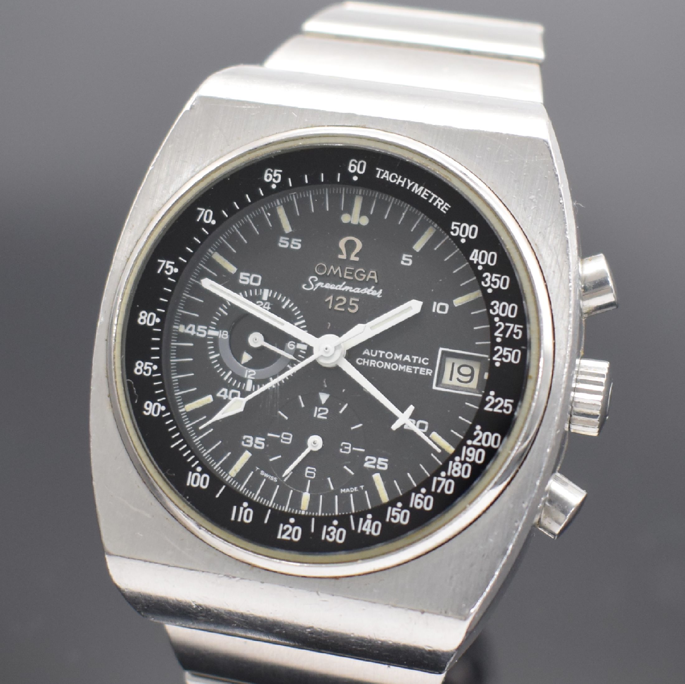 Detail a: OMEGA Speedmaster 125 Herrenarmbanduhr mit Chronograph in Chronometerqualität Referenz 378.0801/178.0002, Schweiz um 1975, Automatik, massives ...