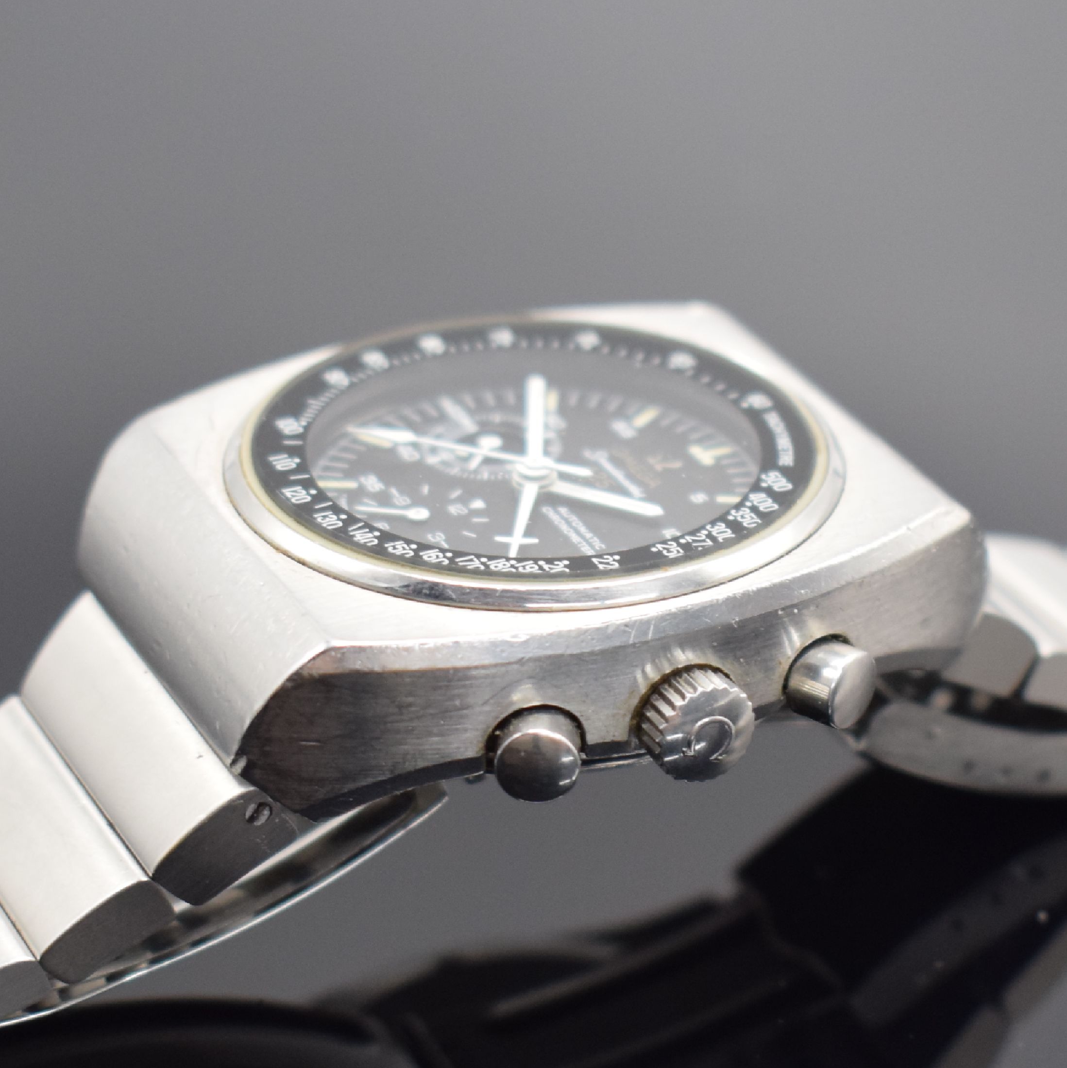 Detail c: OMEGA Speedmaster 125 Herrenarmbanduhr mit Chronograph in Chronometerqualität Referenz 378.0801/178.0002, Schweiz um 1975, Automatik, massives ...