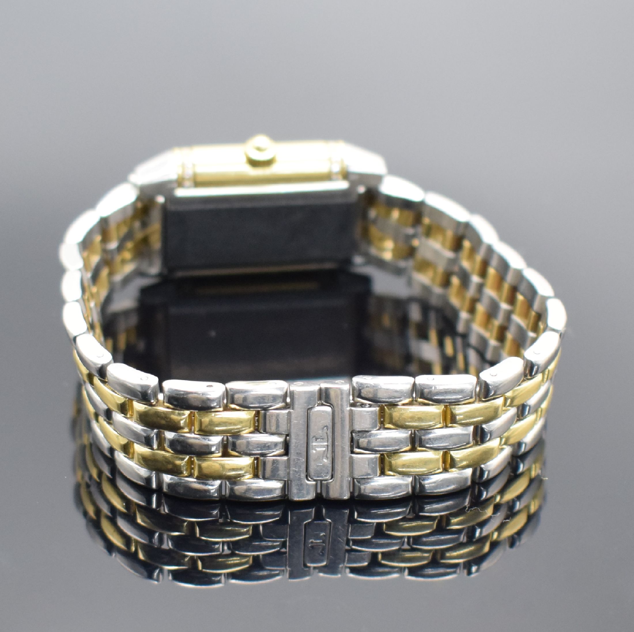 Detail d: Jaeger-LeCoultre Reverso Damenarmbanduhr in Stahl/Gold mit Diamanten Referenz 265.5.08, Schweiz um 2005, quarz, um 180 Grad drehb. Wendegeh. in GG ...