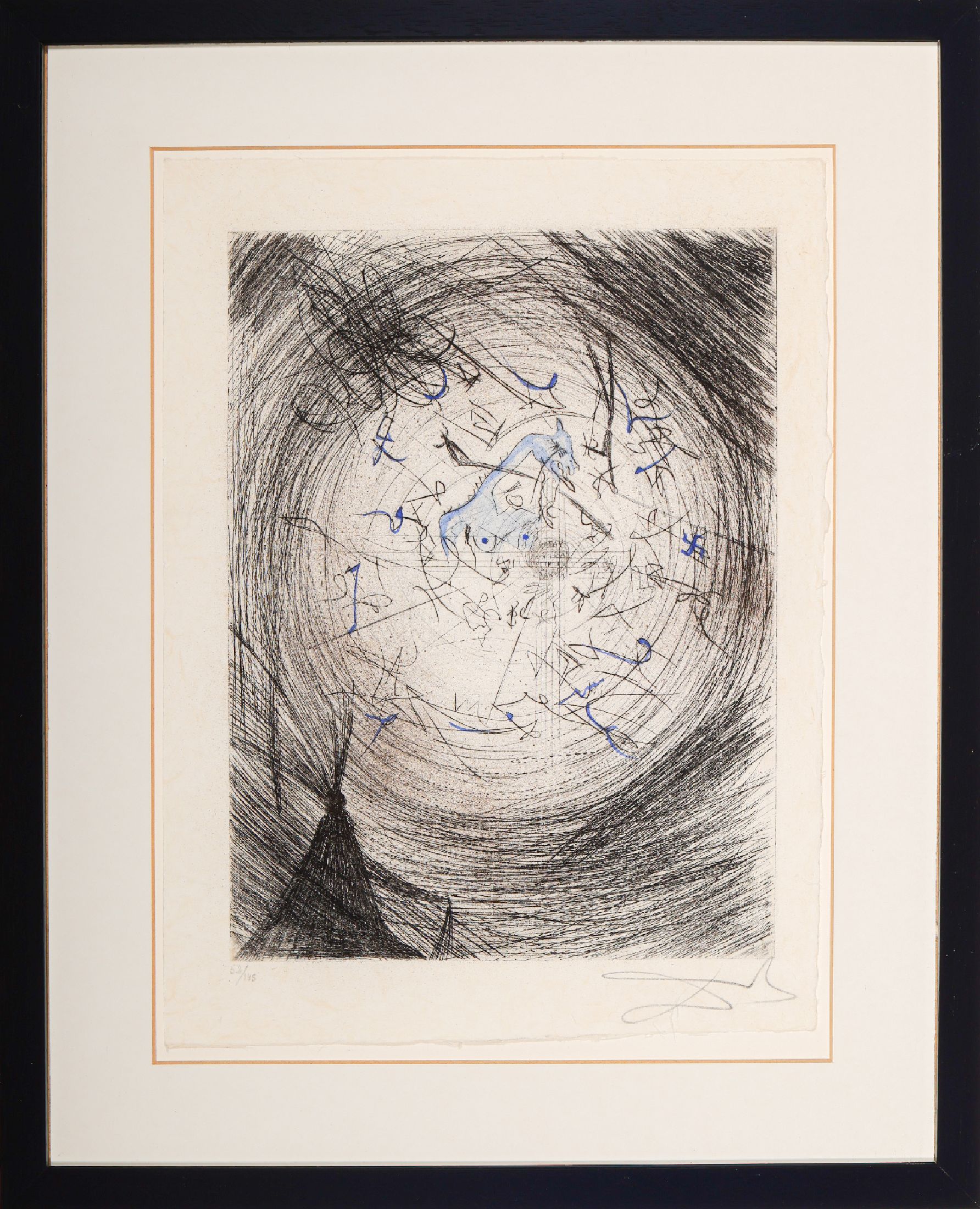Salvador Dali, 1904 - 1989, "Sator" Aquarell über Radierung auf edlem unbeschnit- tenem Japon nacré Papier, golderhöht, Unikatcharakter, ...
