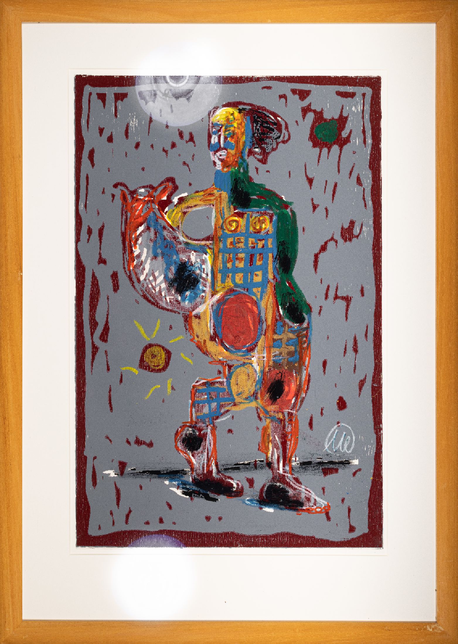 Markus Lüpertz, geb. 1941, Öl/Holzschnitt auf kräftigen Velin, Unikat aufgrund Handübermalung, monogrammiert, 1995, 77 x 50 cm, rückseitig ...