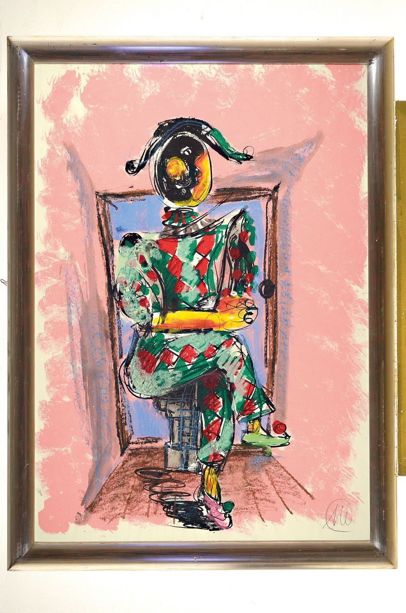Detail k: Markus Lüpertz, geb. 1941, Öl/Farbsiebdruck auf Zeichenpapier, Unikat aufgrund Handübermalung, monogrammiert, um 1997, 100 x 71cm, echt ...