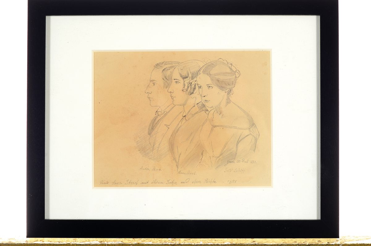 Detail k: Friedrich Preller d. Ältere, 1804 Eisenach - 1878 Weimar, Bleistiftzeichnung bez. "Anton Storch, Anna Storch, Lute Ludolff, Frau Anna Storch ...