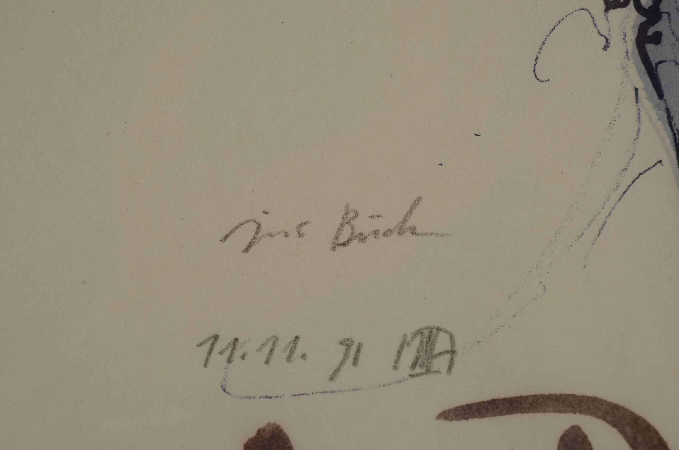 Detail a: Horst Janssen, 1929 - 1995, "Selbstbildnis", Aquarell über Grafik, zweifach handsigniert und datiert, (19)91, , Blatt ca. 63 x 46 cm, ...