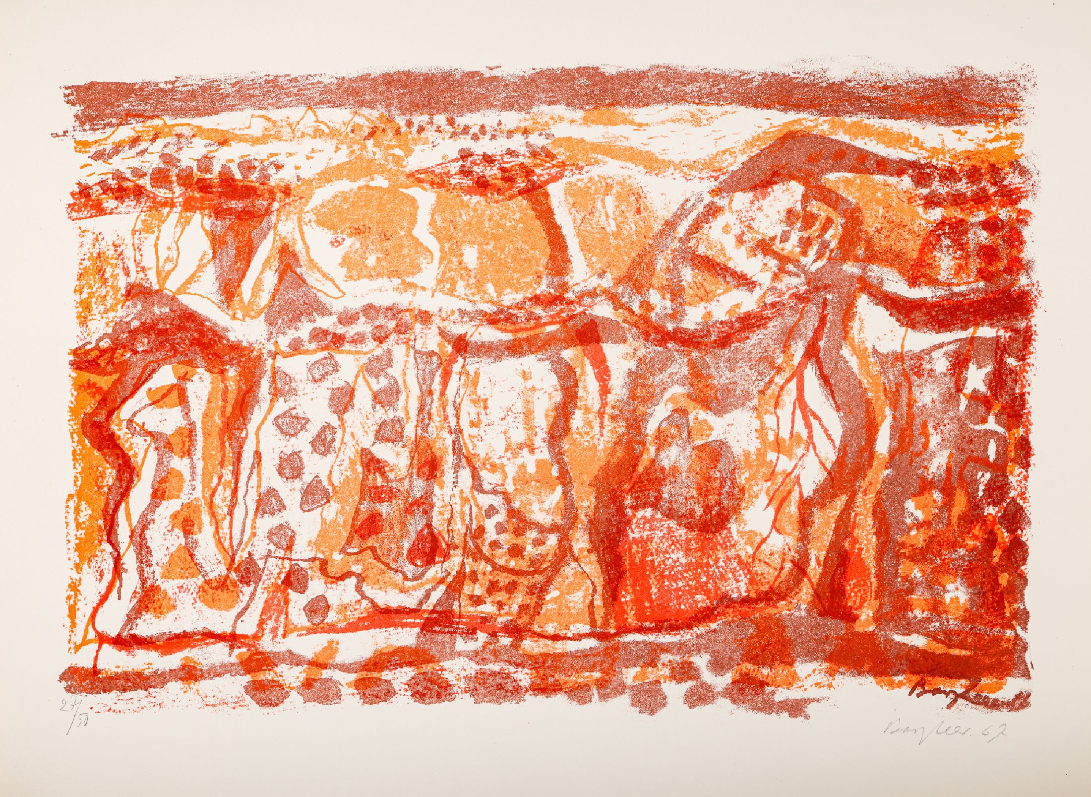 Eudard Bargheer, 1901 - 1979,, Farblitho von drei Steinen auf Bütten, handsigniert und num.27/50, aus dem Mappenwerk "Sahara", aus ...