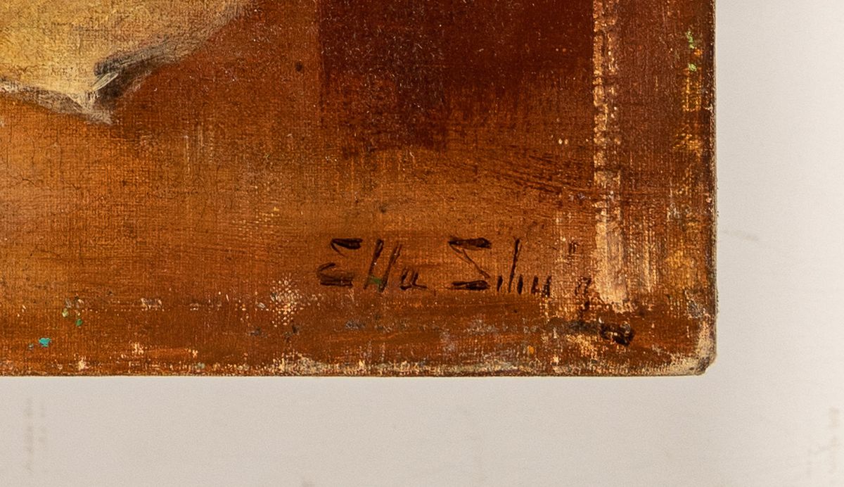 Detail a: Ella Schulz (Hippler von Fischbach-Schulz), 1872 Karlsruhe-1966 Baden-Baden, Rückenansicht einer jungen Frau, ein Notenblatt lesend, ÖL/Lwd, rechts ...