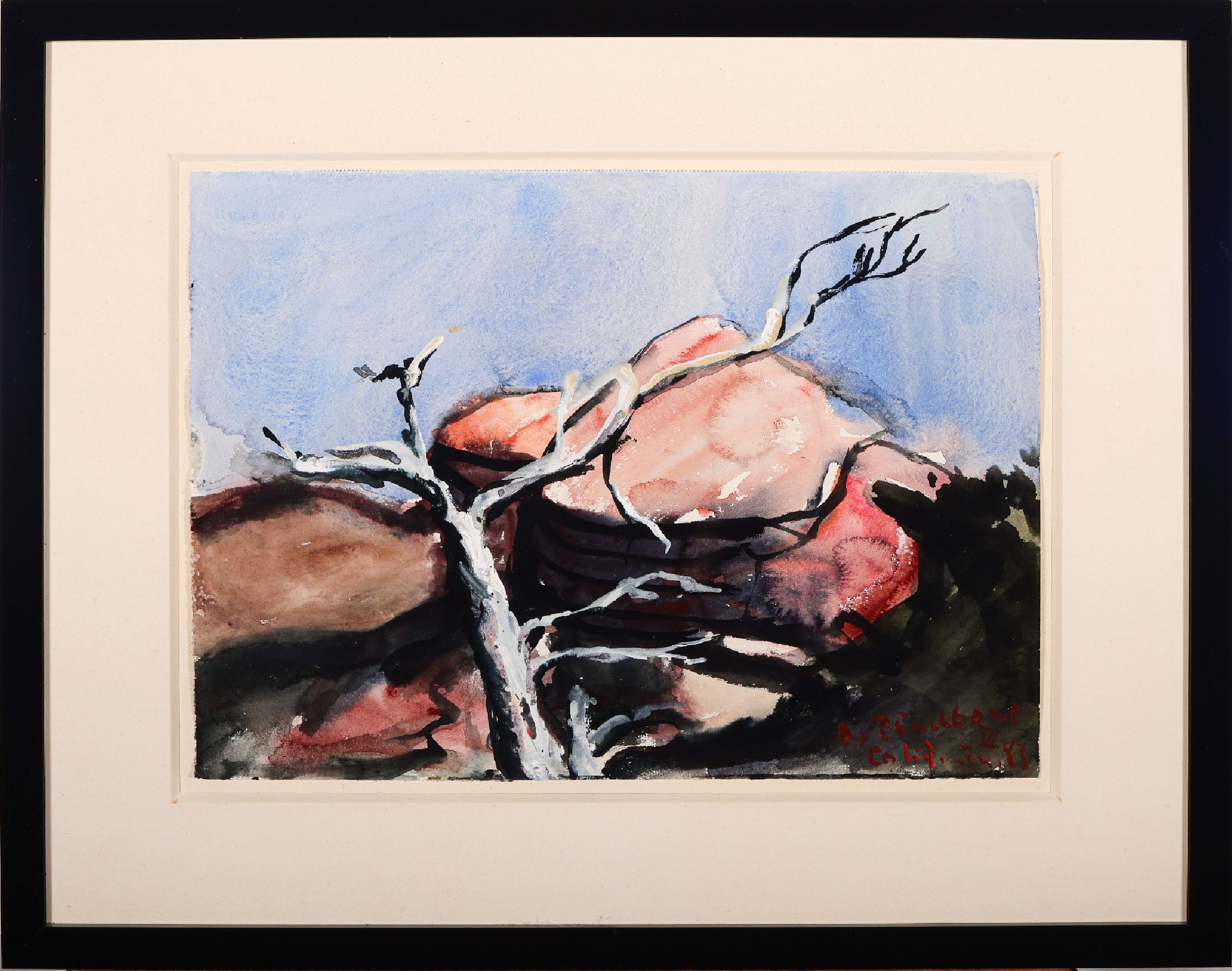 Klaus Fußmann, geb. 1938 Velbert, "O. Punchowl California", Aquarell/ festem Papier, handsigniert und dat. 83, Blattgr. 29 x 40 cm, Rahmen ...