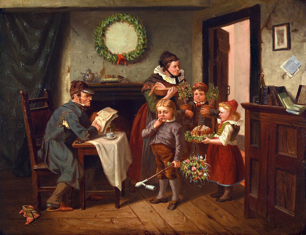 Rudolf Oppenheim, 1828 - 1898, Hofmaler aus Rudolstadt, "die Gratulanten", Öl/Lwd, feine lasierende Malerei, breite erzählende und ...