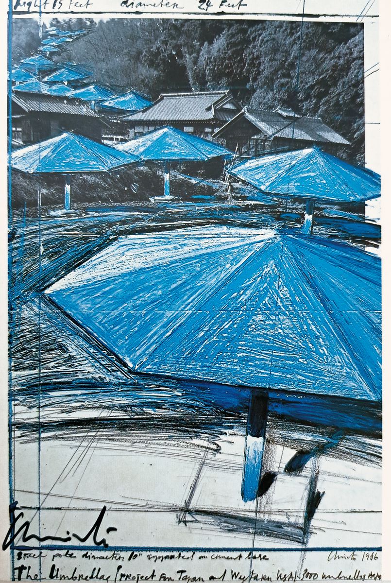 Christo, 1935-2020, Multiple/Autograph, Jeanne Claude und Christo handsignierte Kunstpostkarte an Gary Sandman, selten handgeschriebene Postkarte von ...