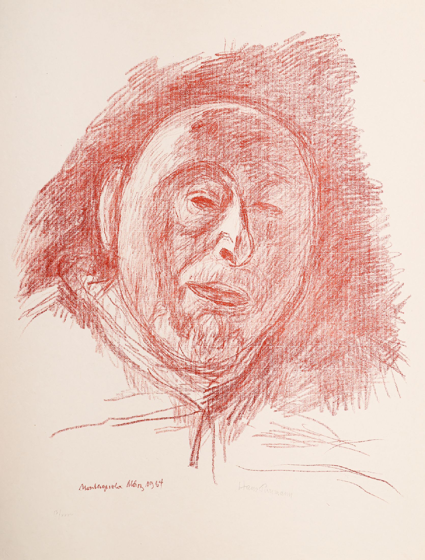 Hans Purrmann, 1880 - 1966, Farblitho auf Japon nacré-Papier, Selbstbildnis, handsign., num. 9/35, stammt aus dem Jahre 1965, Blatt ca. 66x51 cm