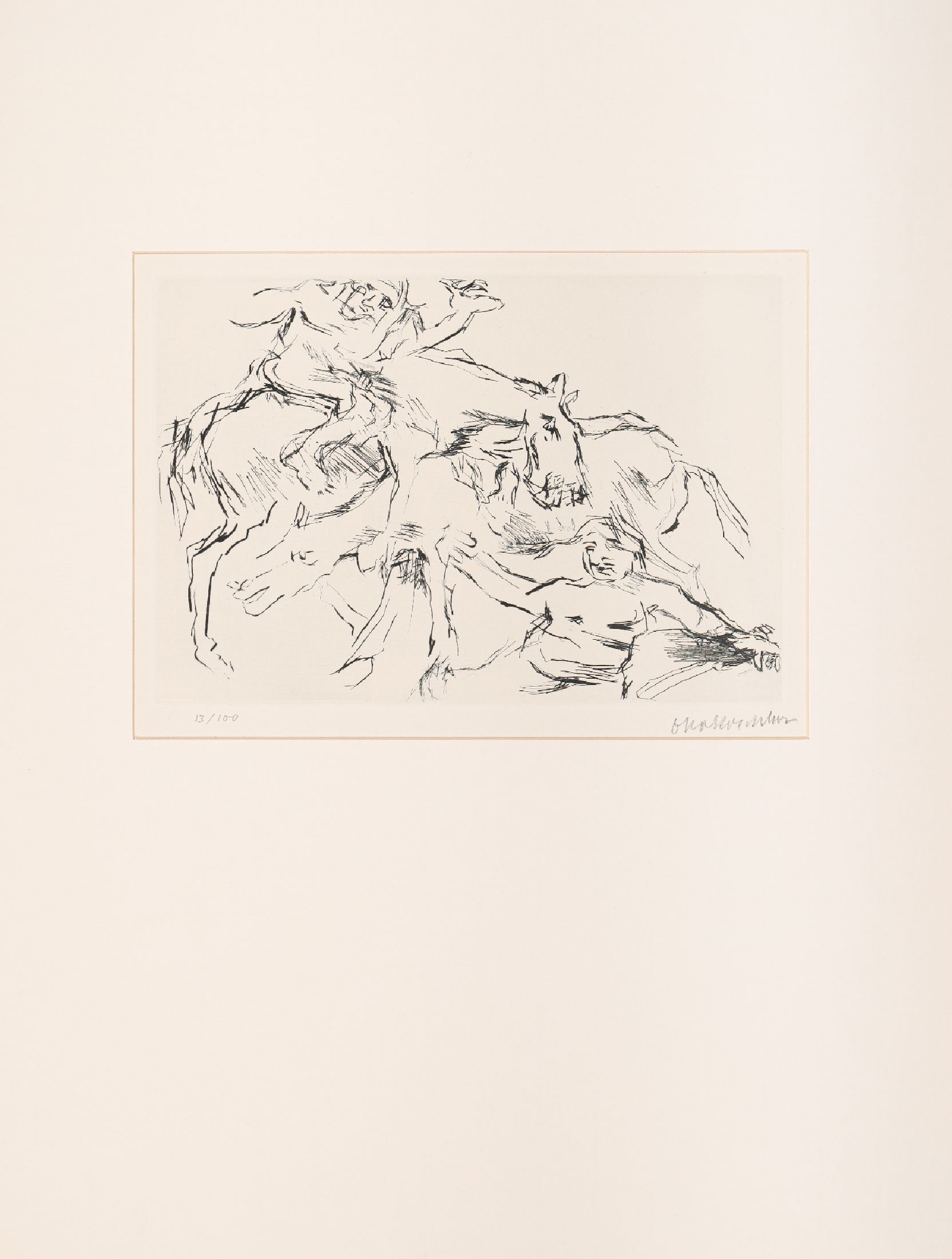 Oskar Kokoschka, 1886 - 1980, "Penthesileas Sturz bei der Verfolgung Achills" Kaltnadelradierung auf handgeschöpftem Auvergne-Bütten, ...