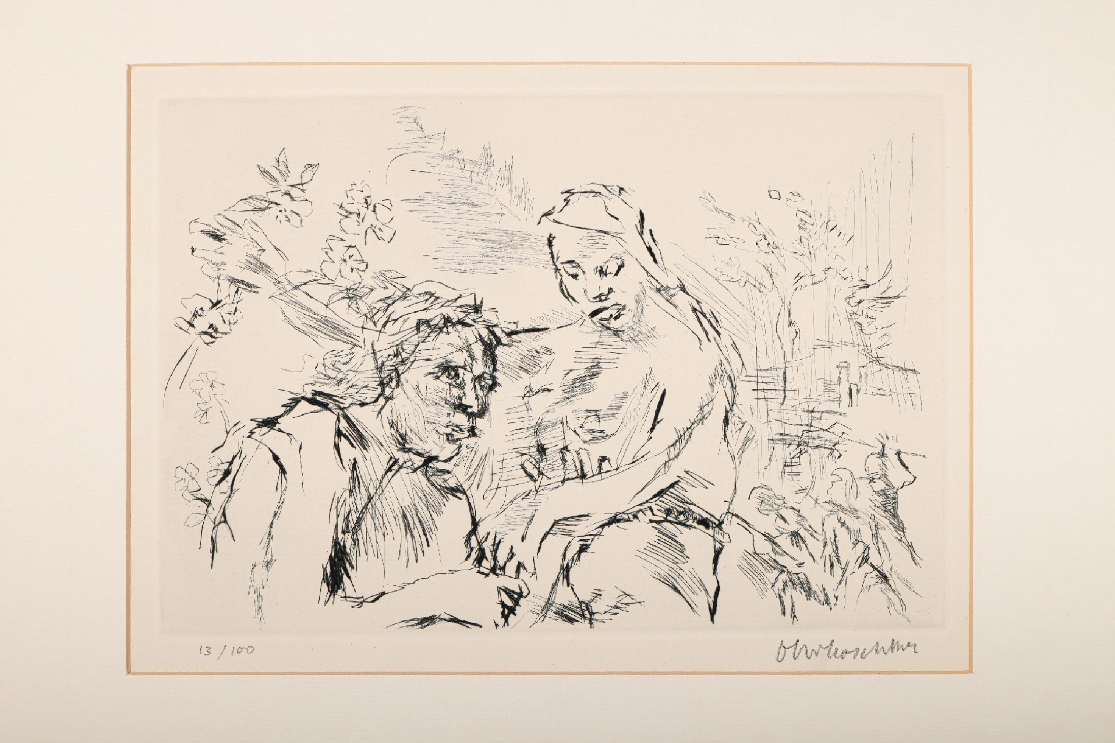Oskar Kokoschka, 1886 - 1980, "Penthesileas und Achills Zwiegesprach", Kaltnadelradierung auf handgeschöpftem Auvergne-Bütten, Titel: ...