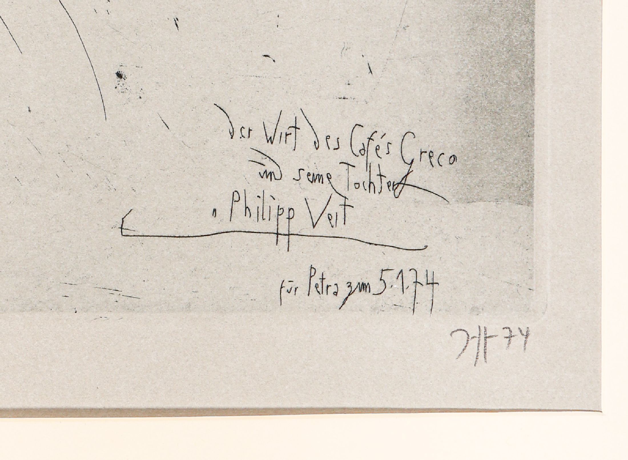 Detail a: Horst Janssen, 1929 - 1995, Der Wirt des Cafés Greco und seine Tochter- Philipp Veit - Für Petra, aus dem Radierzyklus "Casper David ...