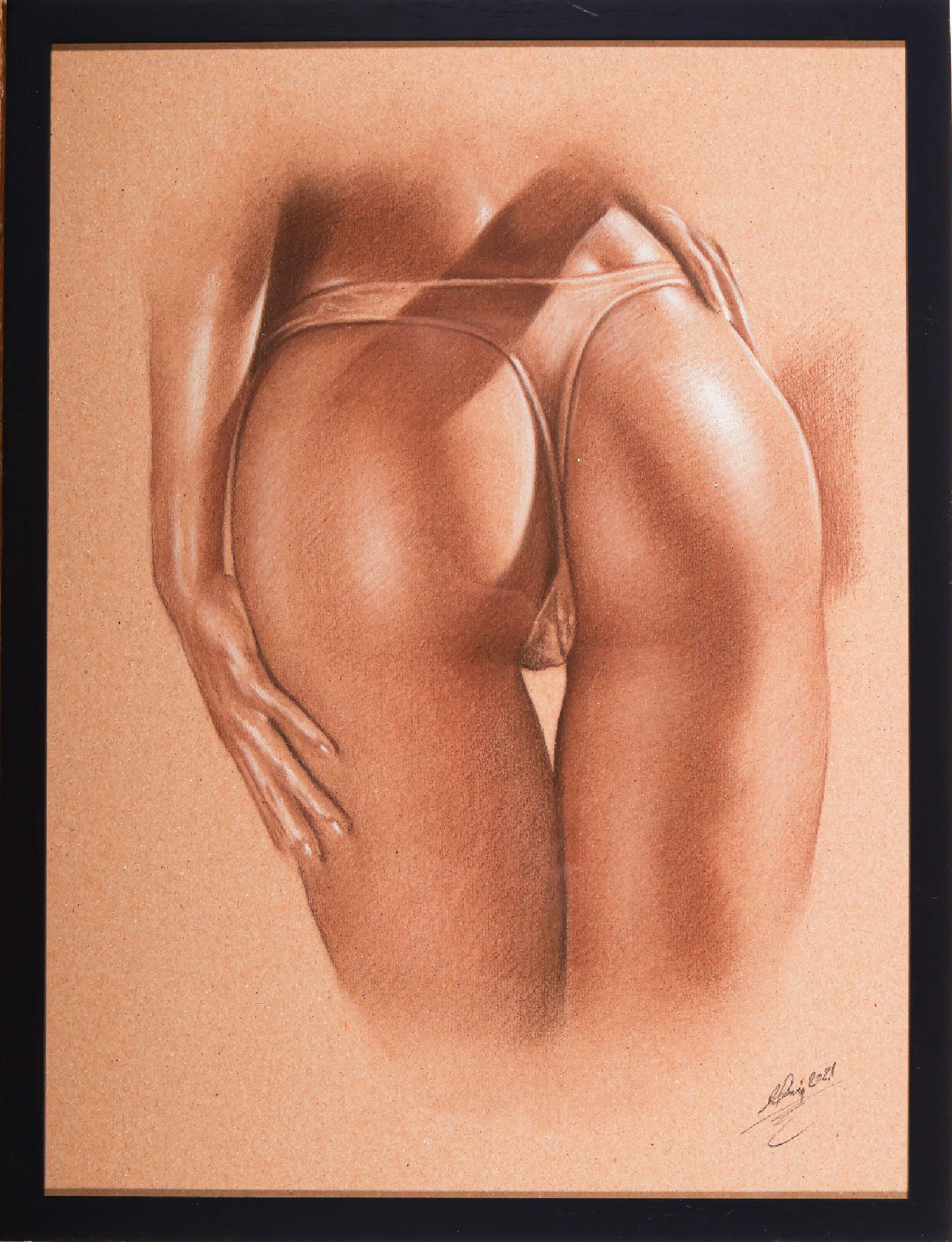 Denis Prenzel, geb. 1971, Pastellzeichnung auf dickem Papier, handsigniert, Akt, ,dat. 2021, Blattgr. 30 x 40 cm, unter Glas, Rahmen, Denis Prenzel ...