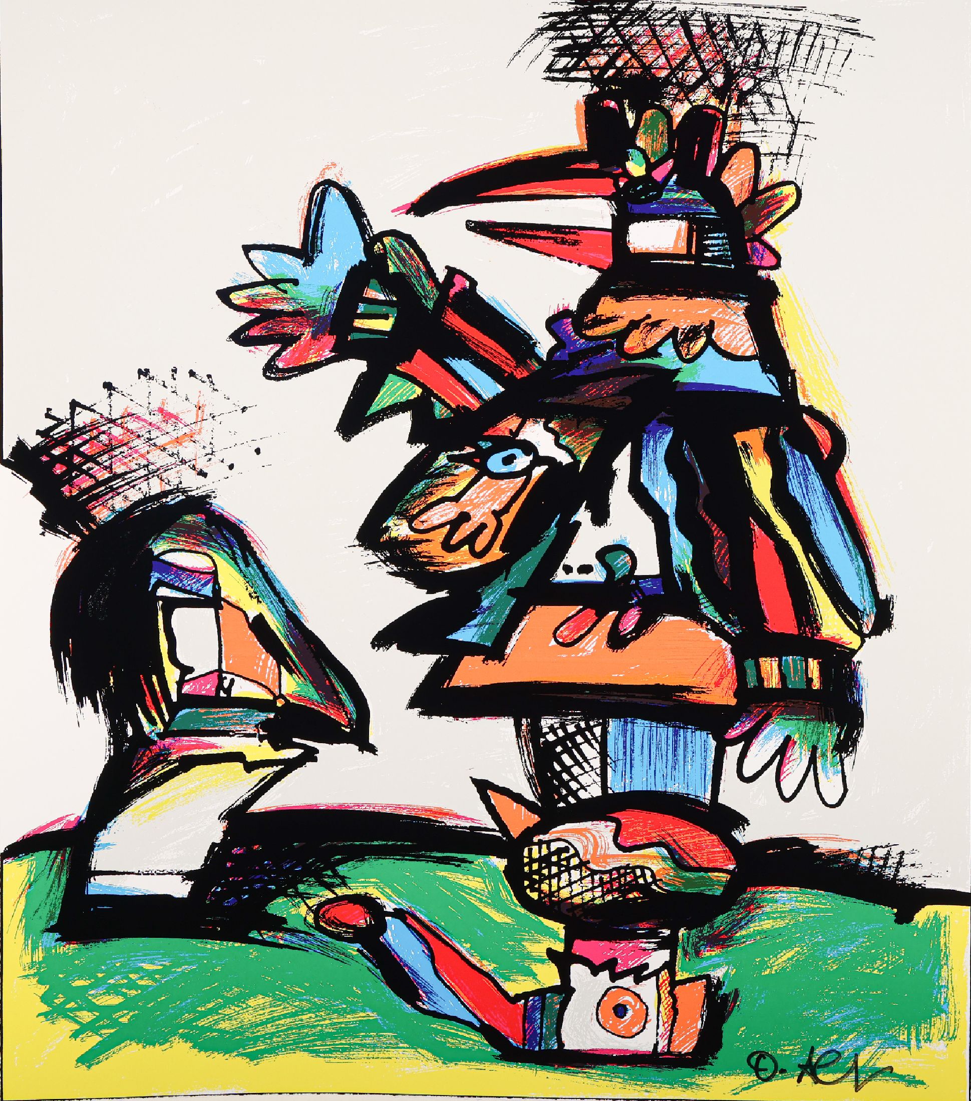 Otmar Alt, geb. 1940, Offsetlitho auf Papier, zwei bunte Vögel, handsigniert, ca. 45.5 x 40 cm