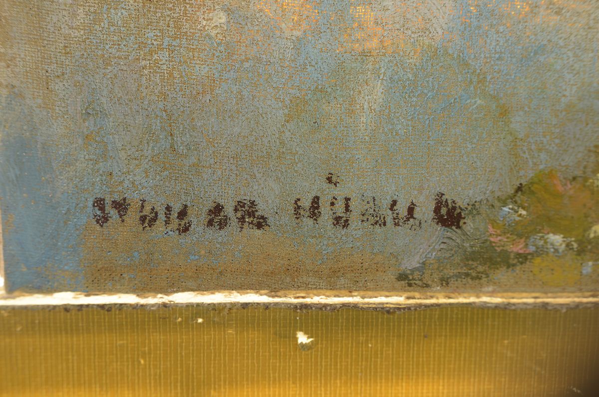 Detail a: Unbekannter Künstler, deutsch, 1. Hälfte 20. Jh., Wiesenlandschaft mit Baumreihe und Teich, Öl/Lwd, links unten unleserlich signiert, ca. 48x65cm