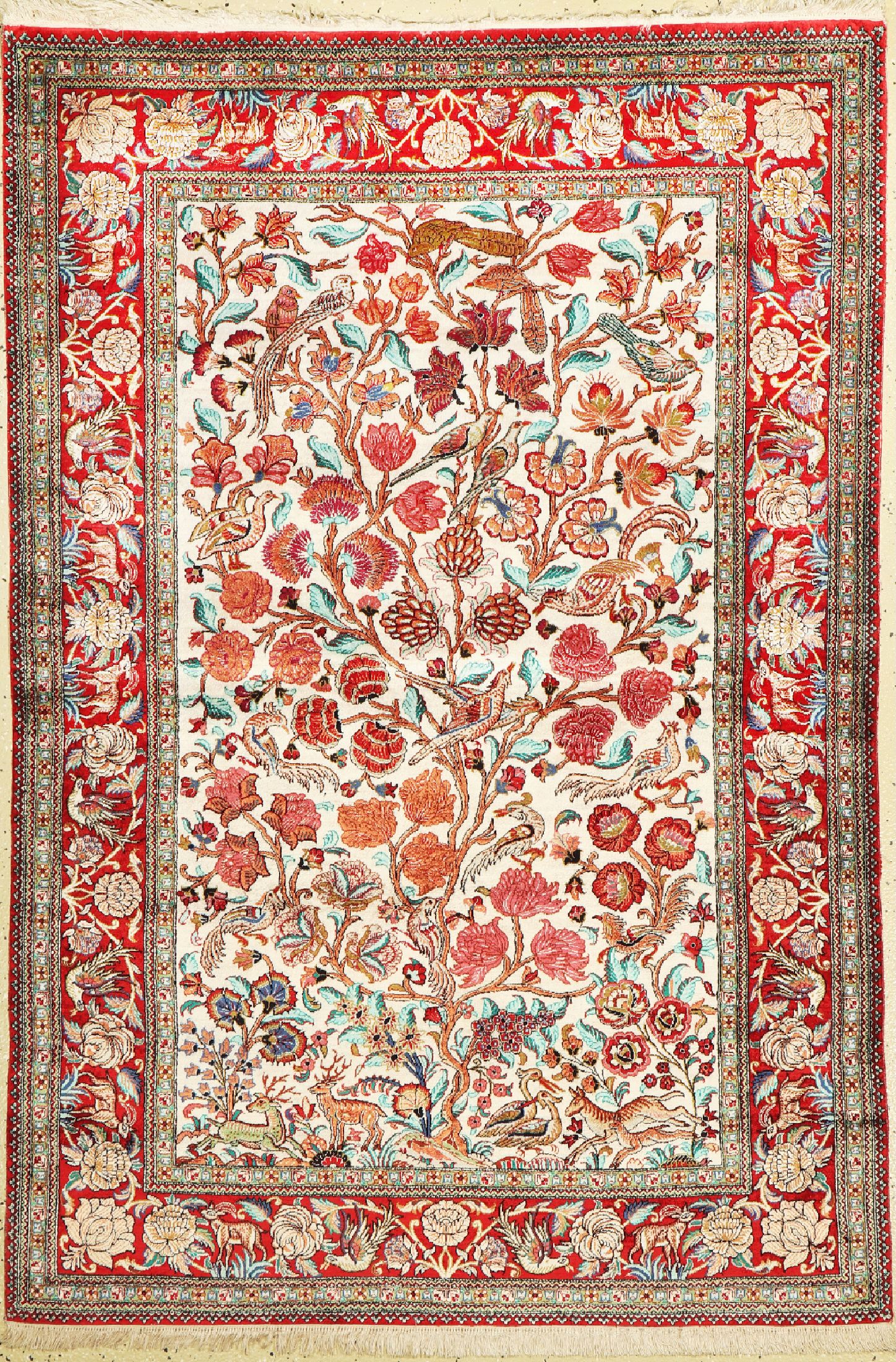 Ghom Seide, Persien, um 1950, reine Naturseide, ca. 157 x 107 cm, EHZ: 1-2